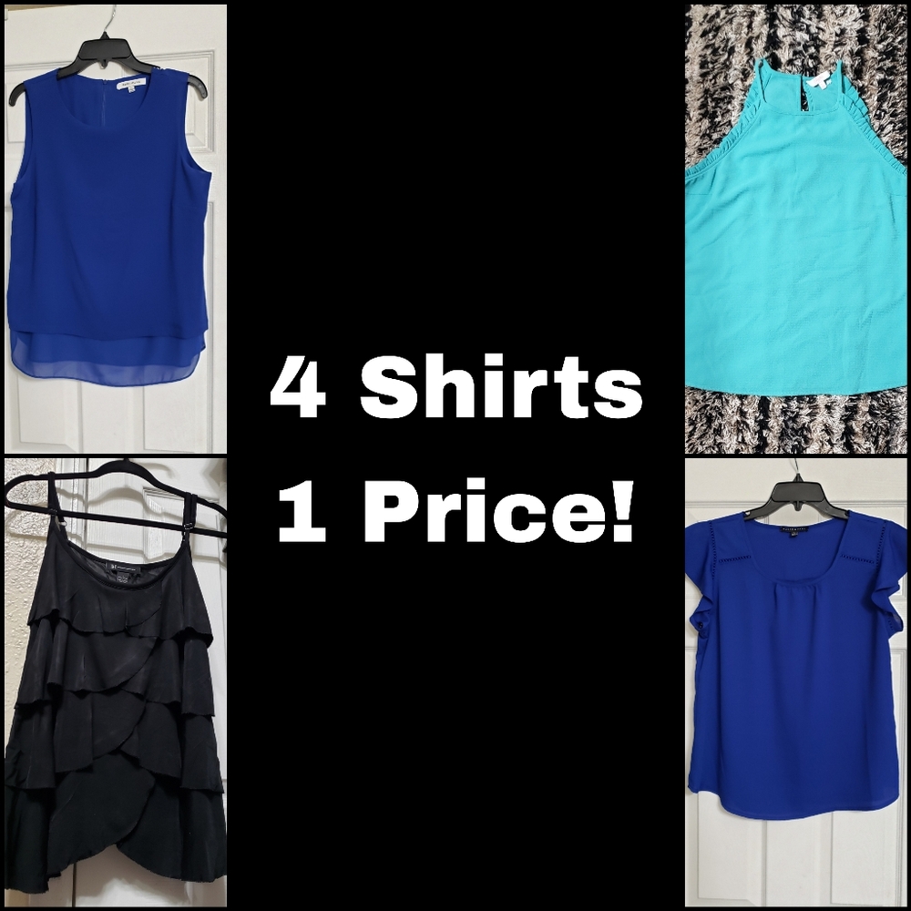 4 pack bundle black blue teal turquoise shirts casual business work top blouse